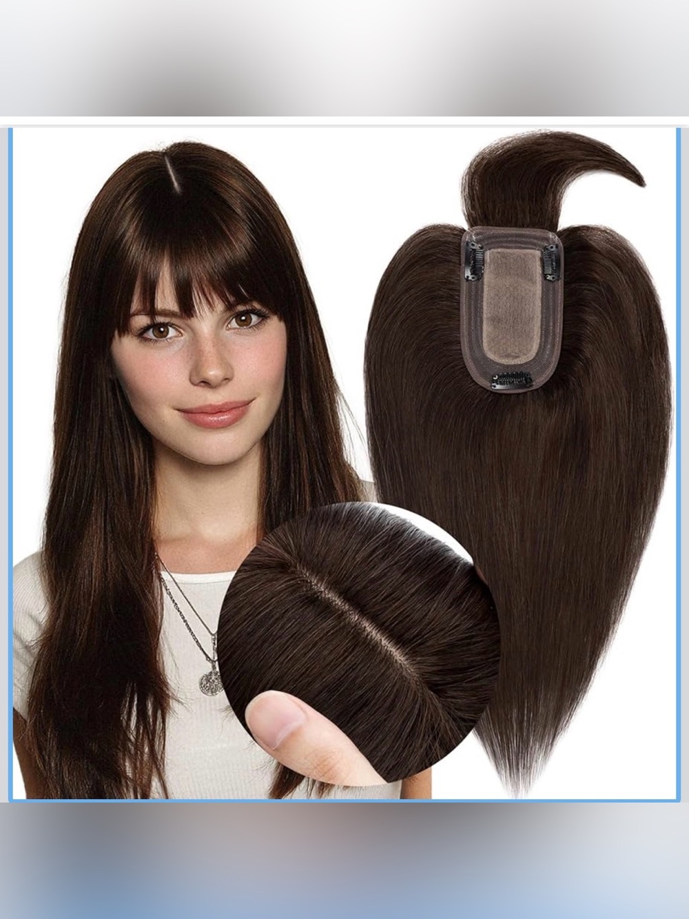 Human Hair Toppers for Women Real Human Hair with Bangs